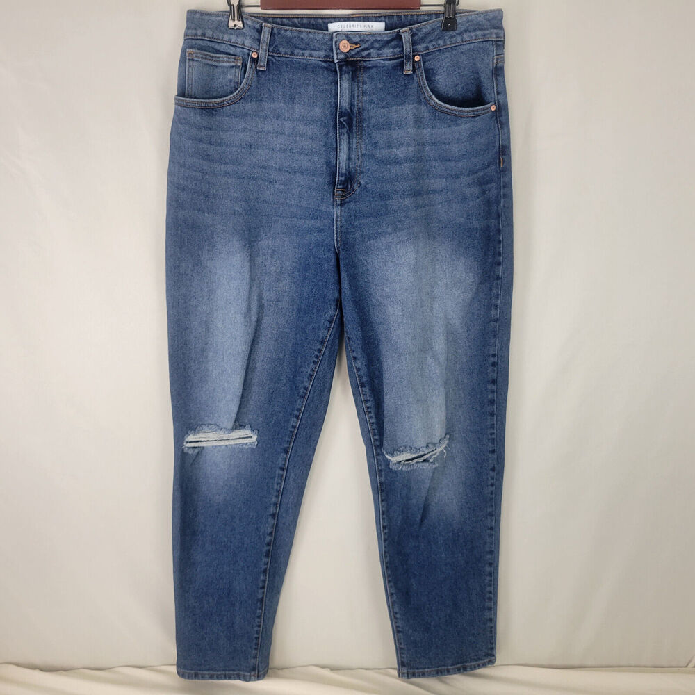 Celebrity Pink Jeans Juniors 11 Blue‎ Denim High Rise Mom Womens Distressed